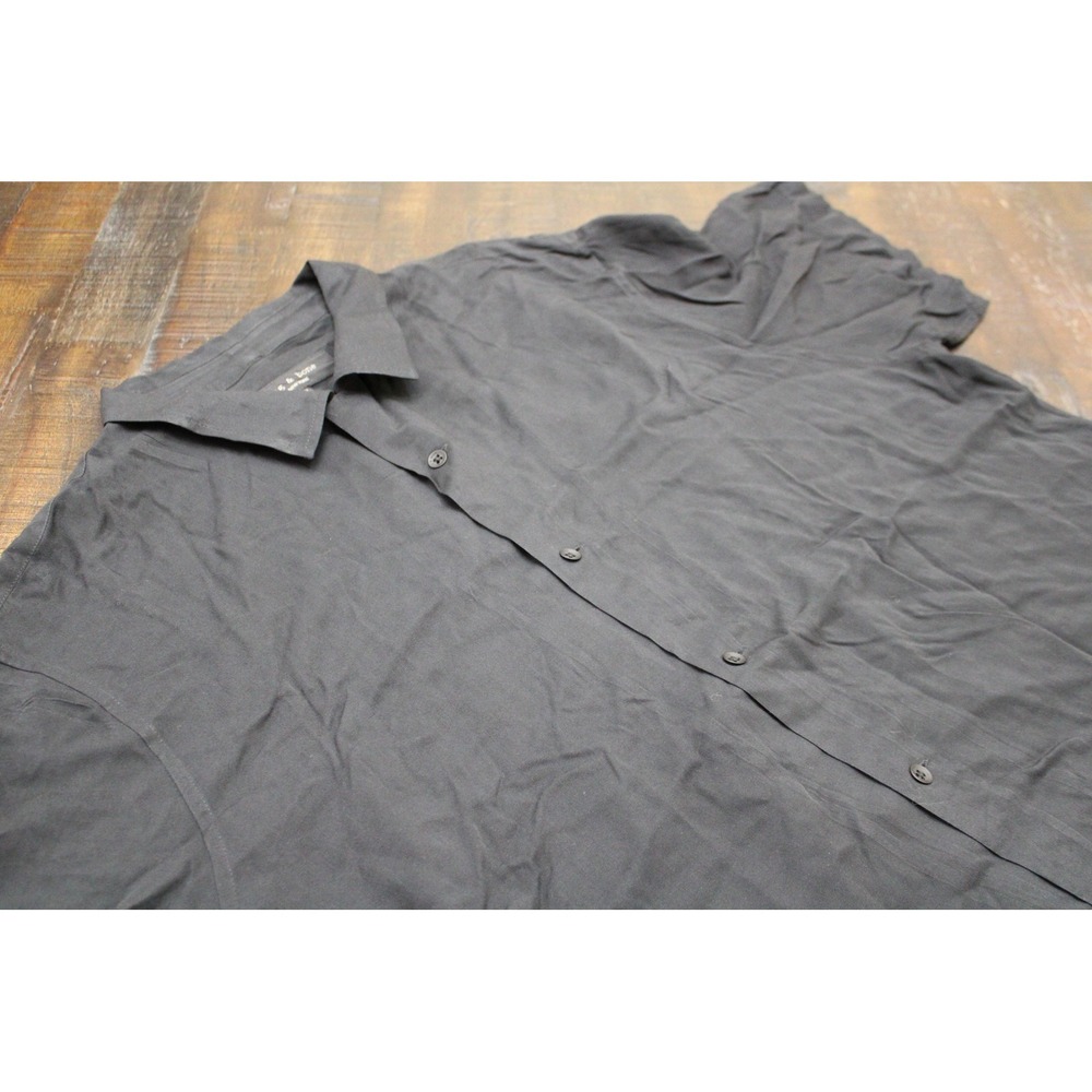 Rag & Bone Shirt Mens 2XL Black Solid Short Sleeve Button Front Casual